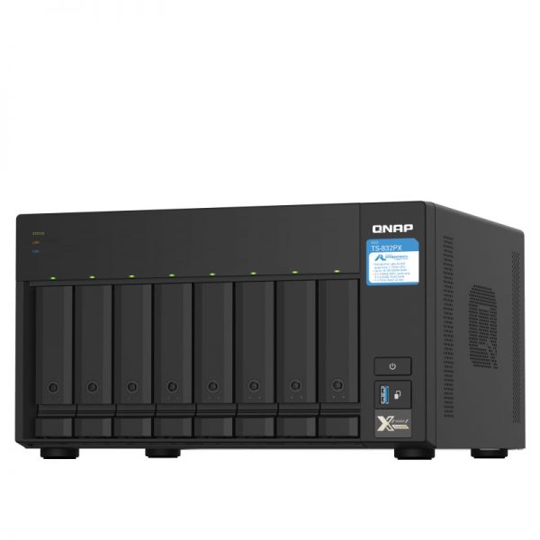 QNAP-TS-832PX-4G-Front-Left, QNAP 8-Bay Storage 4 Core 4GB RAM TS-832PX-4G