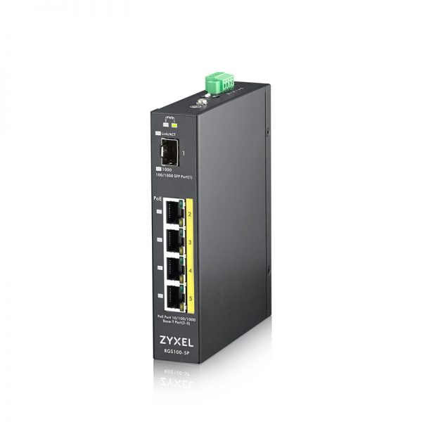 ZyXEL-RGS-series-Rugged-Switch-PoE-RGS100-5P-Front-Left, ZyXEL RGS series 5-port GbE Switches RGS100-5P